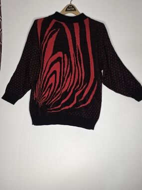 Vintage Custom Design Abstract Zebra Print Knit Sweater Medium Made In The USA